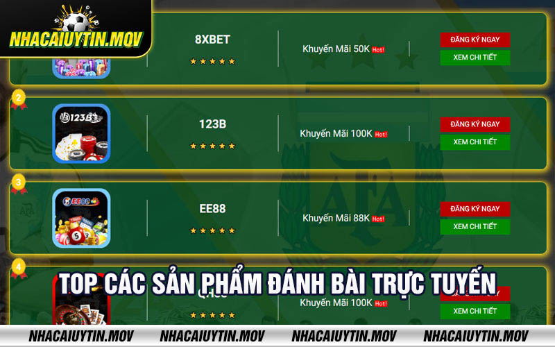 Top cac san pham danh bai truc tuyen Top các sản phẩm đánh bài trực tuyến